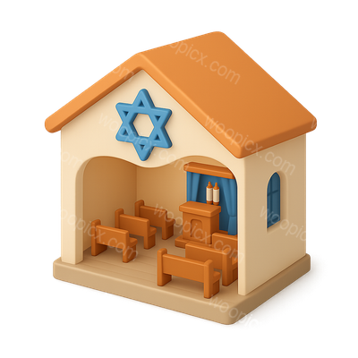3D Isometric Synagogue Icon with Transparent Background