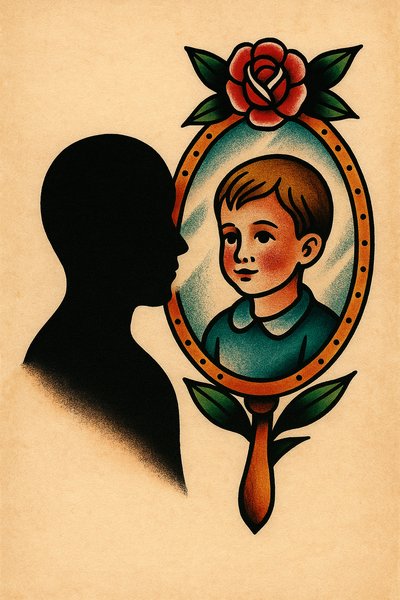 Silhouette Reflection in a Mirror with a Child's Image