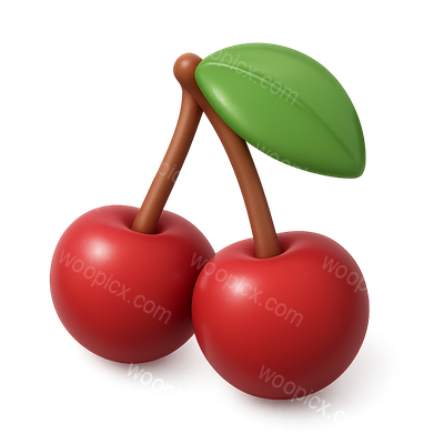 Stylish 3D Cherries Icon with Leaf in Isometric View