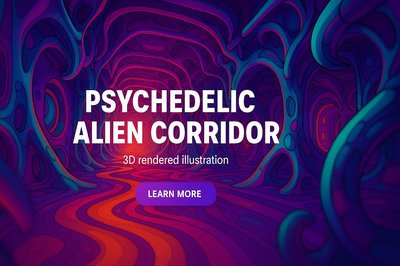 Vibrant 3D Render of a Psychedelic Alien Corridor