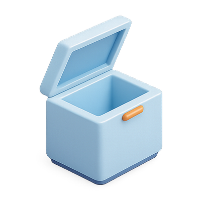 Stylized Blue Storage Box with Open Lid