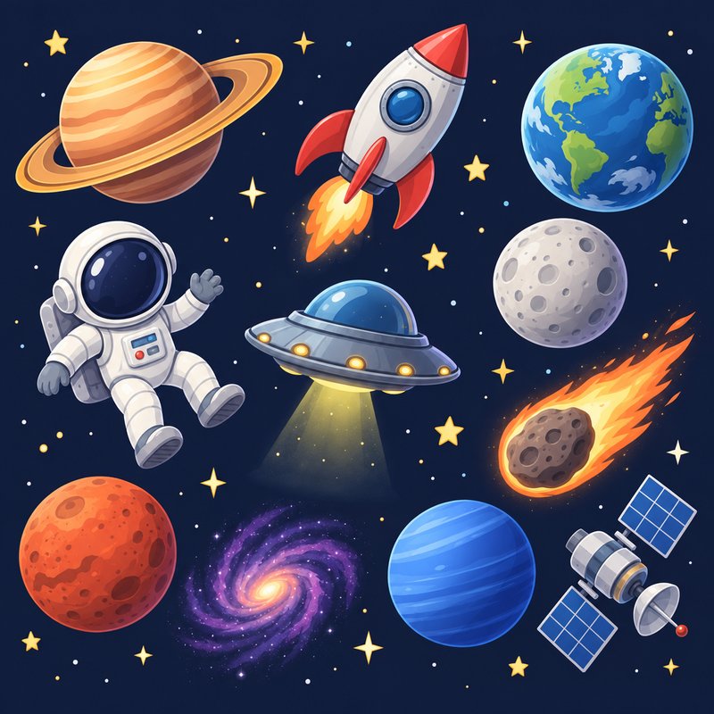 playful cartoon space elements