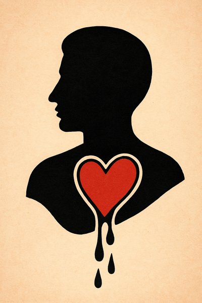 Silhouette with a Heart Dripping Black Liquid Tattoo Design