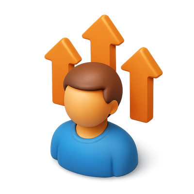 3D Growth Icon with Upward Arrows in Isometric View
