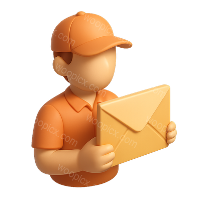 3D Courier Icon Holding Envelope in Isometric View