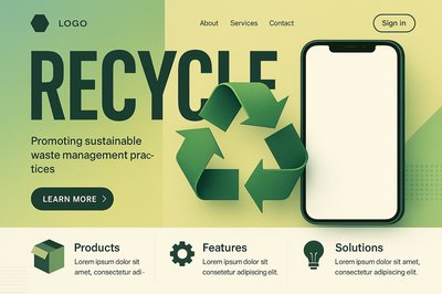 Modern Landing Page Design Featuring Recycling Symbol and iPhone