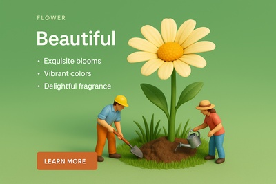 Charming 3D Flower Scene with Characters and Text