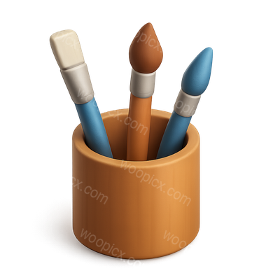 Stylish 3D Paint Holder Icon with Brushes