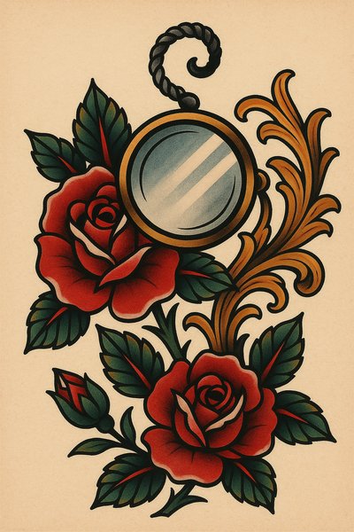 Vintage Artistic Design Featuring Roses and a Magnifying Glass