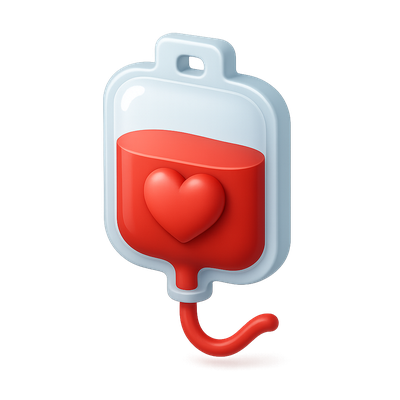 3D Heart Blood Bag Icon with Isometric Design