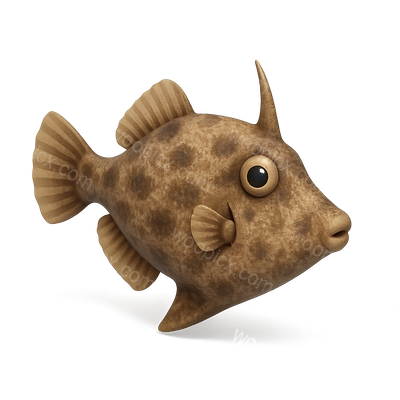 3D Filefish Icon with Textured Skin and Isometric View