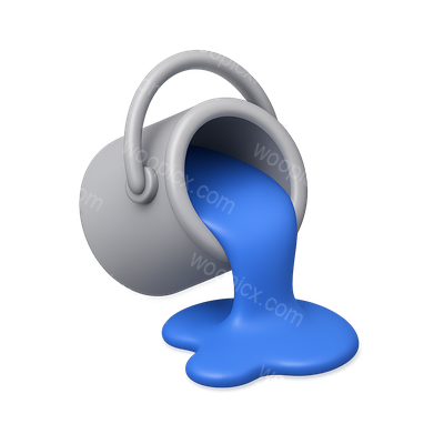 3D Paint Bucket Spilling Blue Paint Icon