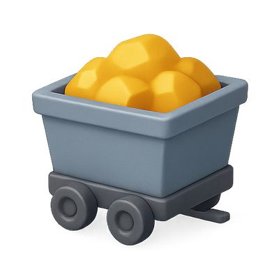 3D Rendering of a Mine Cart Filled with Gold Nuggets