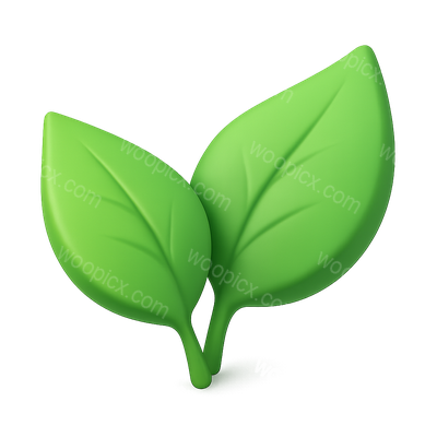Stylized 3D Green Leaves Icon with Isometric View