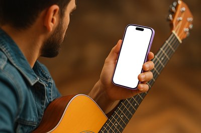 Musician Holding Purple Phone While Playing Guitar