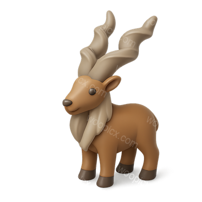 Stylized 3D Markhor Icon with Spiral Horns