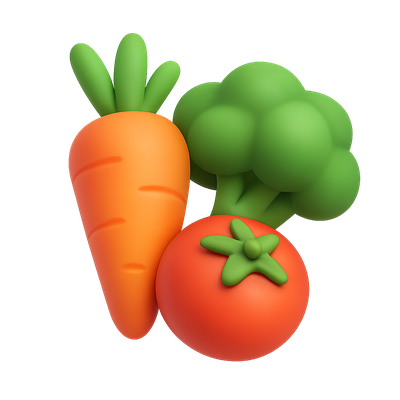 Colorful 3D Vegetable Icon with Carrot and Broccoli