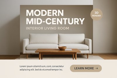 Modern Mid-Century Living Room Design with White Sofa