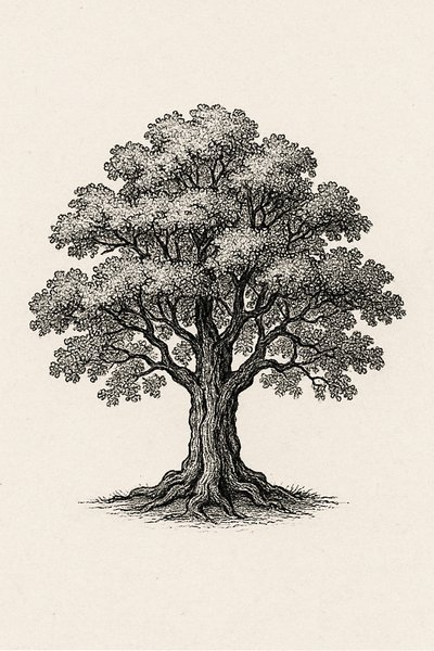 Detailed vintage illustration of a majestic tree