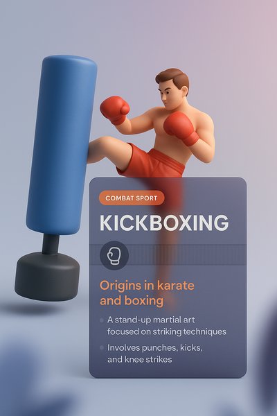 Dynamic 3D Kickboxing Illustration with Info Blocks