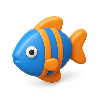 Vibrant 3D Aquarium Fish Icon with Isometric Design