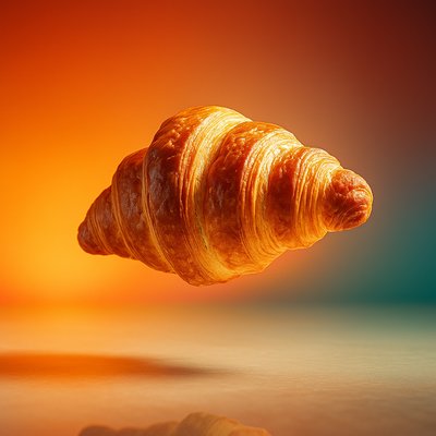 Dynamic Croissant in Realistic Style with Vibrant Background