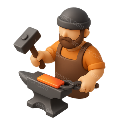 Stylized 3D Blacksmith Icon with Hammer and Anvil
