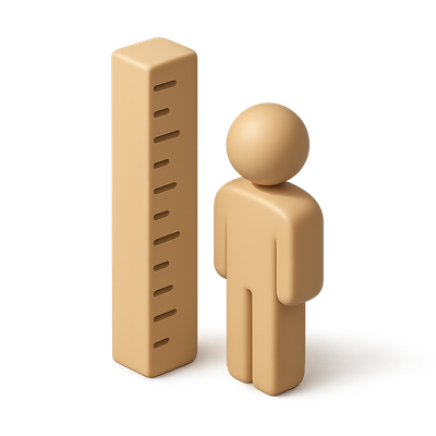 3D Growth Chart Icon Featuring a Stylized Figure and Ruler