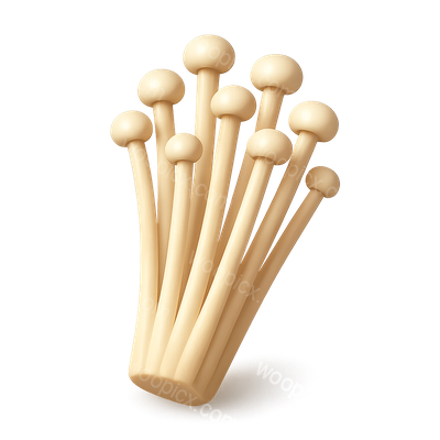 3D Enoki Mushroom Icon with Volumetric Effect