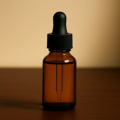 Elegant Amber Glass Dropper Bottle on Wooden Surface