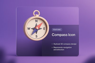 Stylized 3D Compass Icon with Overlay Design