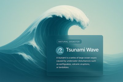 Tsunami Wave Illustration with Informative Overlay