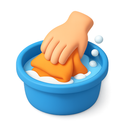 3D Icon of Hand Washing Clothes in Bucket