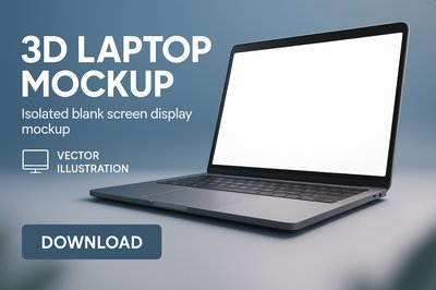 Realistic 3D Laptop Mockup with Blank Screen for Presentations