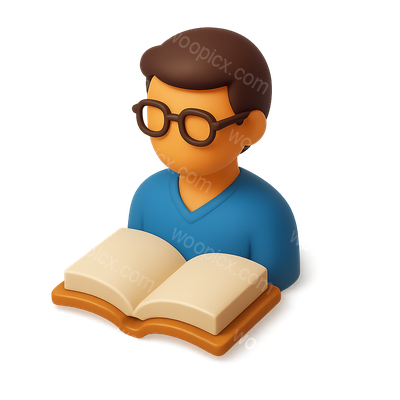 3D Isometric Icon of a Person Reading a Book