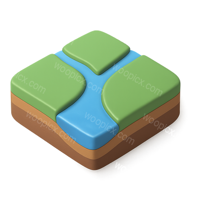 3D Icon of a River Delta in Isometric View