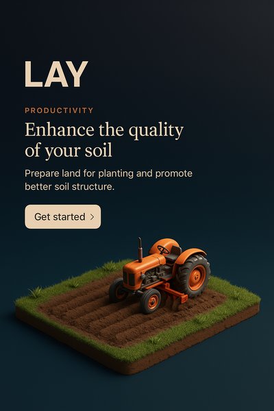 Stylish 3D Scene of a Tractor with Soil and Text Elements