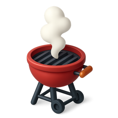 Stylish 3D Barbecue Grill Icon with Smoke Effect