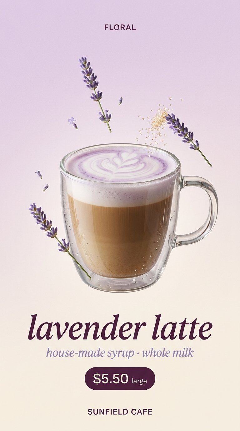 Lavender latte in a cafe