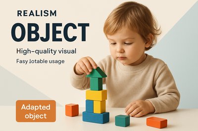 Engaging Modern Toy Advertisement Featuring Child with Blocks
