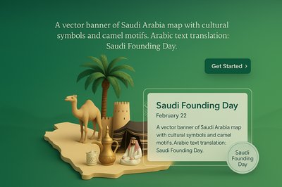 Saudi Founding Day Vector Banner with Cultural Elements