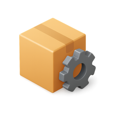 3D Box and Gear Icon in Isometric View