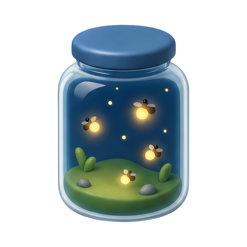 jar of fireflies under night sky