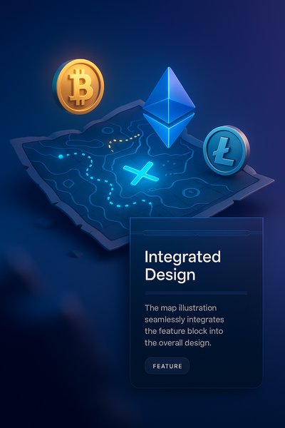 Futuristic Treasure Map Featuring Glowing Crypto Symbols