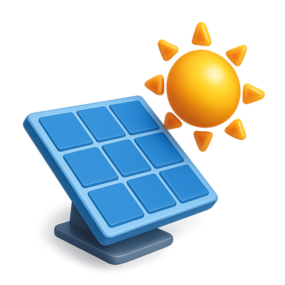 Stylish 3D Solar Panel Icon with Sun