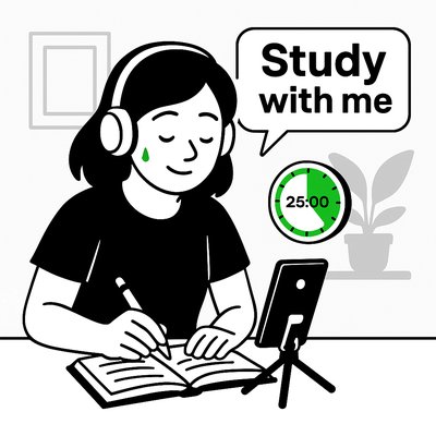 Illustration of a Student Engaging in Study Session with Timer