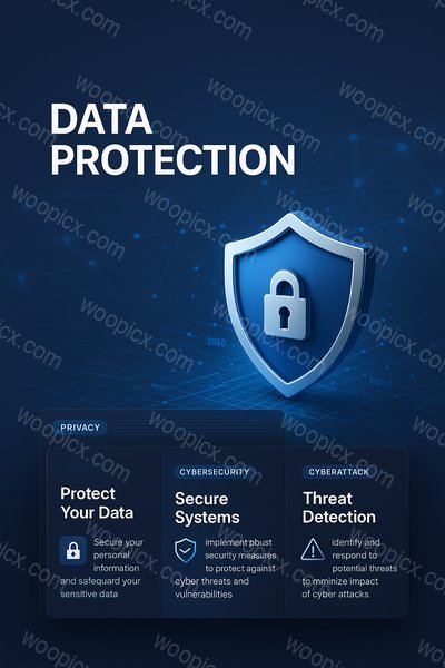 3D Data Protection Shield Illustration for Cybersecurity