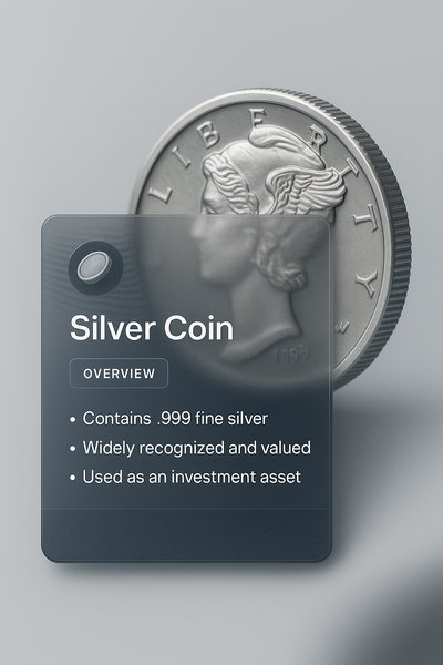 Elegant 3D Illustration of a Silver Coin with Informative Panel