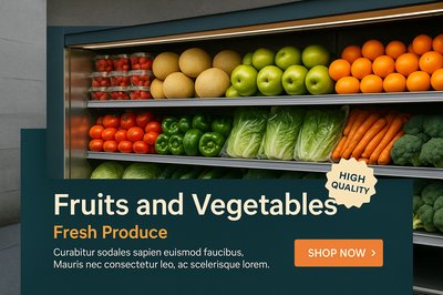 Realistic Supermarket Display of Fresh Fruits and Vegetables