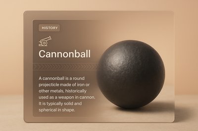 Creative 3D Page Featuring a Cannonball with Integrated Design Elements